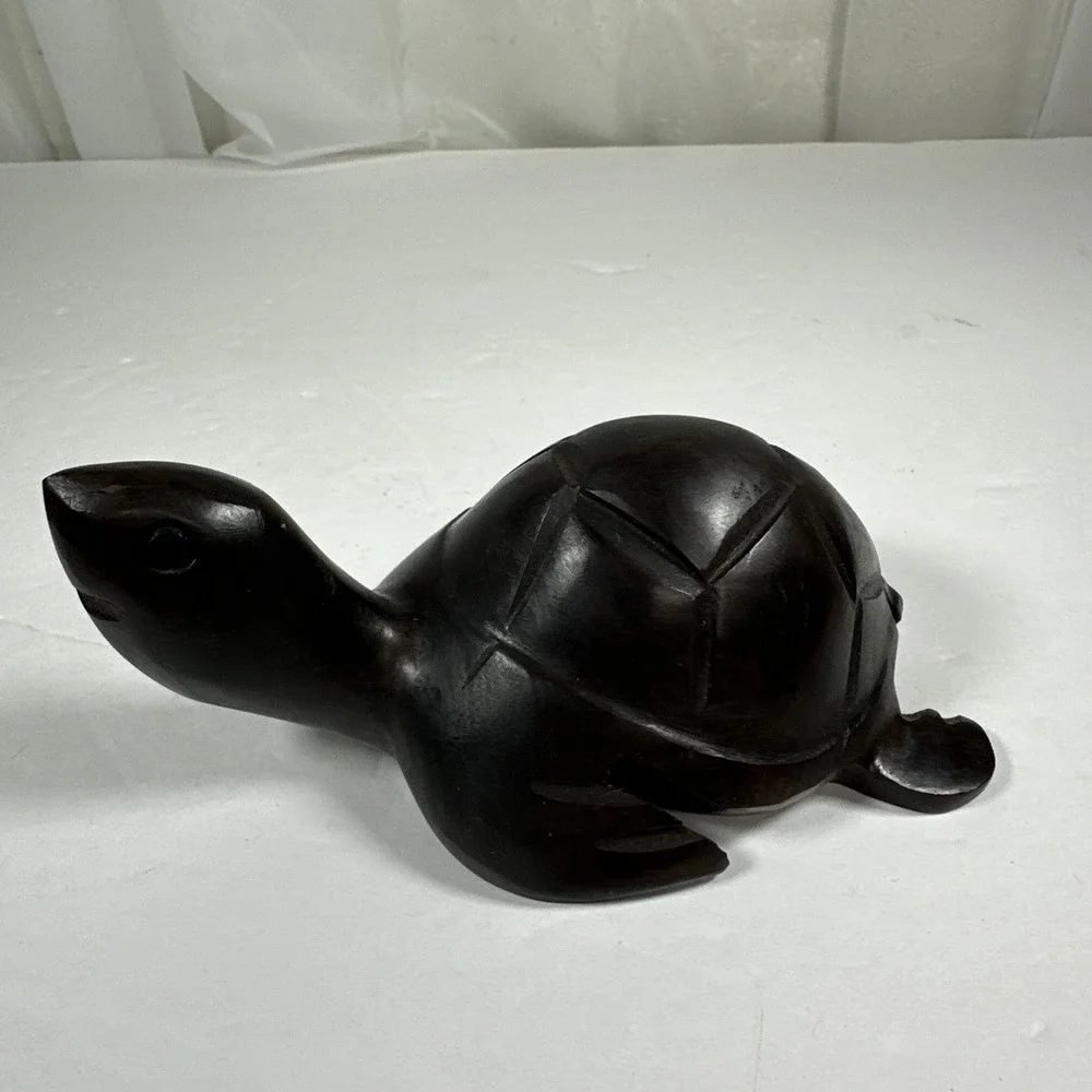 Carved Ironwood Sea Turtle Dark Wood Handmade Figurine 5